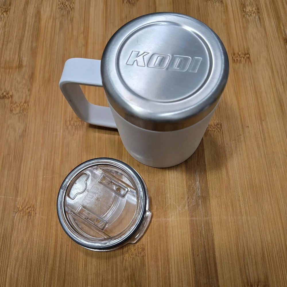 KODI mug by HEB White Matte Stainless Steel Mug with handle and lid